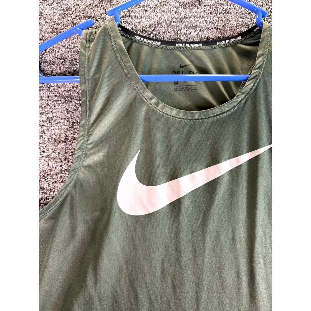 Nike Running Dri-Fit Tank Top Womens Medium Olive Green Swoosh Logo Racerback